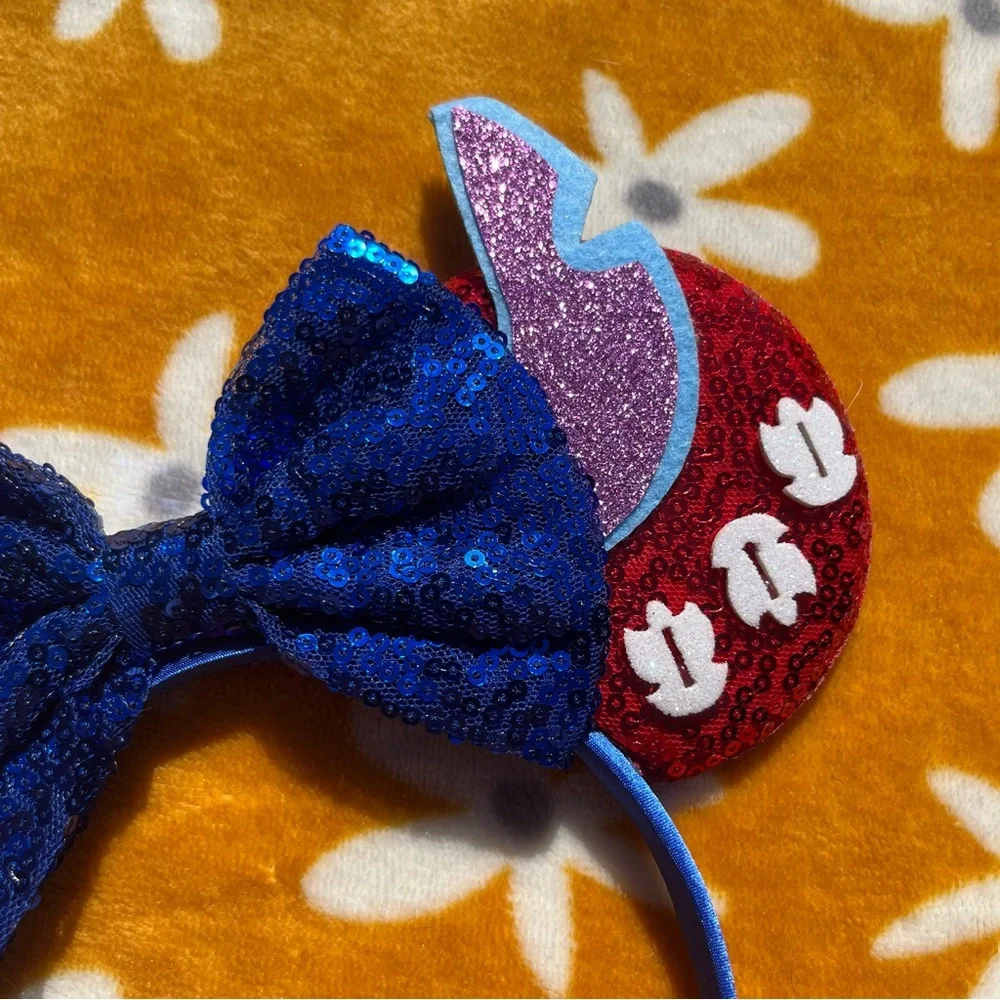NEW NIP Lilo & Stitch Themed Sequined Disney Mickey Mouse Ears Headband Accesory